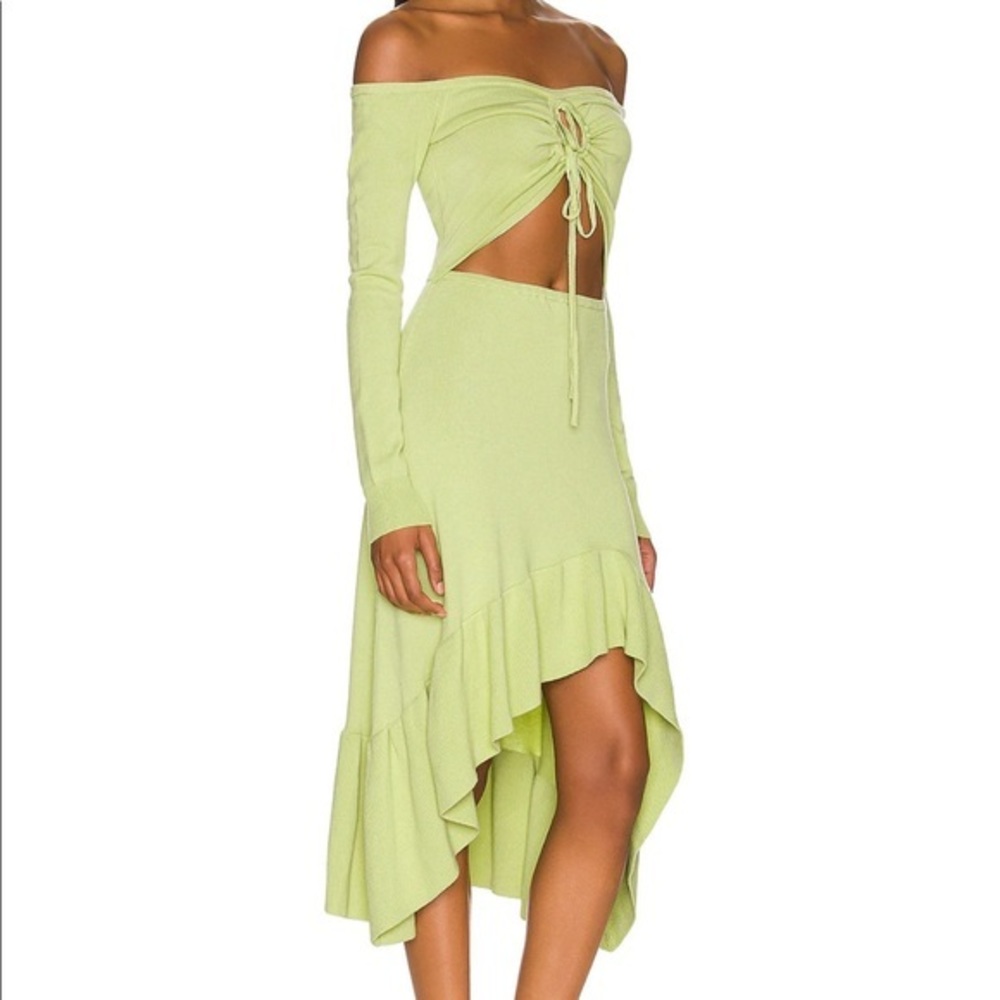 NWT LPA Aarika Off Shoulder Midi Dress in Lime green - Picture 2 of 6
